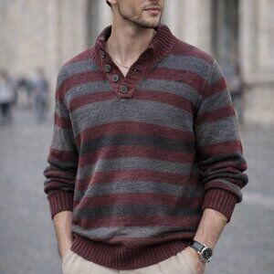 Point Zero Men's Crewneck Sweater size Large - Burgundy and Gray Stripes